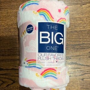 The Big One Pink Unicorn & Rainbow Plush Throw
